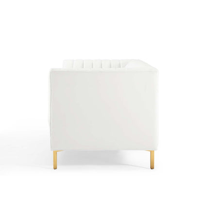 Shift Channel Tufted Performance Velvet Sofa, Velvet, White, 19302