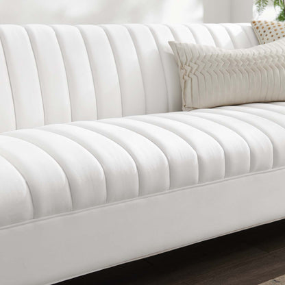 Shift Channel Tufted Performance Velvet Sofa, Velvet, White, 19302