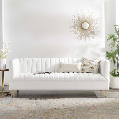 Shift Channel Tufted Performance Velvet Sofa, Velvet, White, 19302