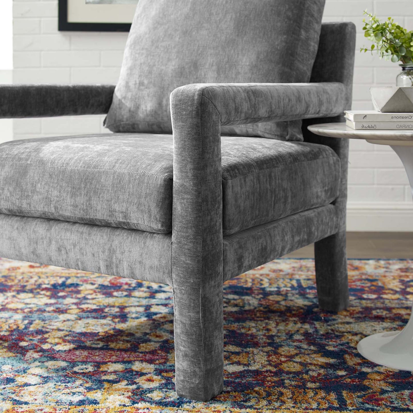 Rehearse Crushed Performance Velvet Armchair, Velvet, Grey Gray, 19303