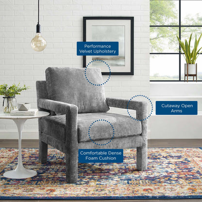Rehearse Crushed Performance Velvet Armchair, Velvet, Grey Gray, 19303