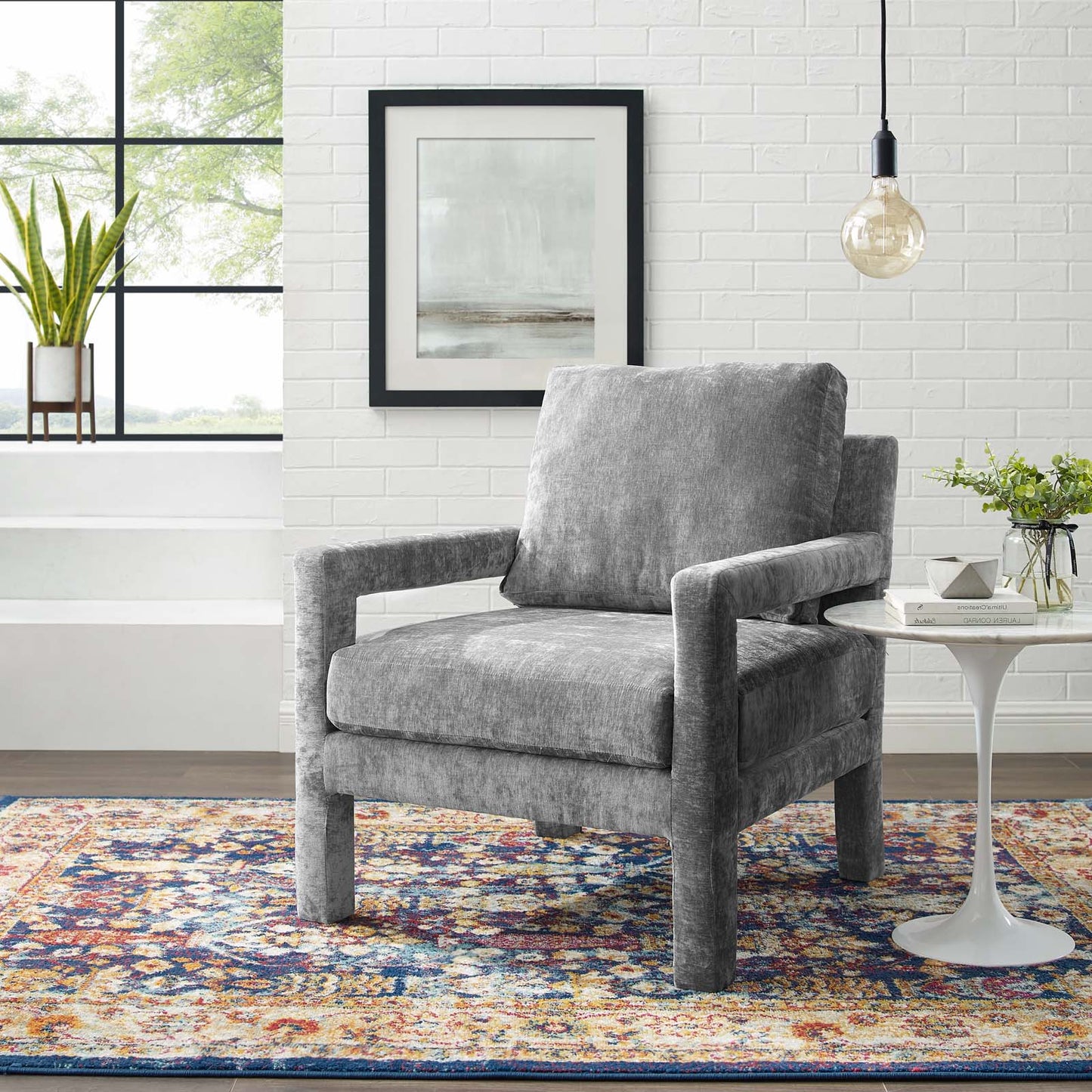 Rehearse Crushed Performance Velvet Armchair, Velvet, Grey Gray, 19303
