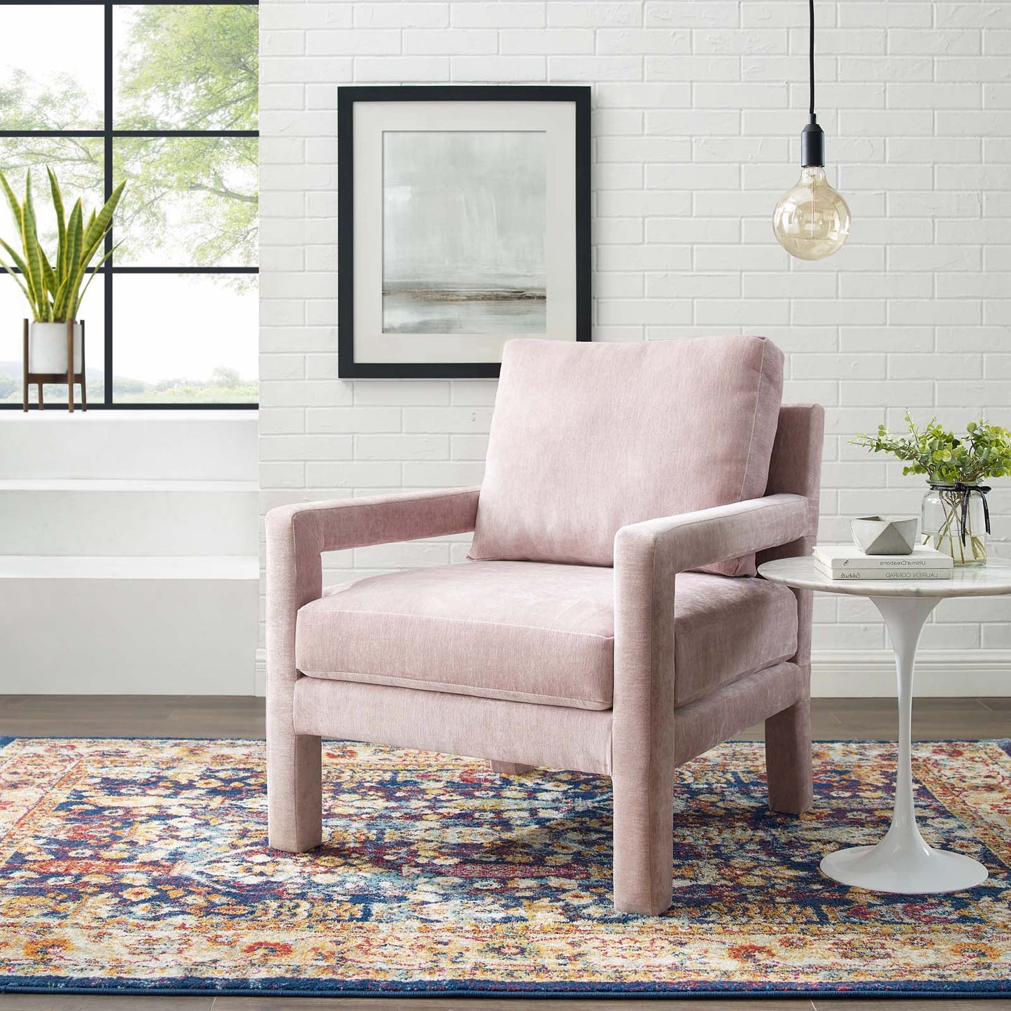 Rehearse Crushed Performance Velvet Armchair, Velvet, Pink, 19305