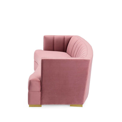 Encompass Channel Tufted Performance Velvet Curved Sofa, Velvet, Pink, 19306