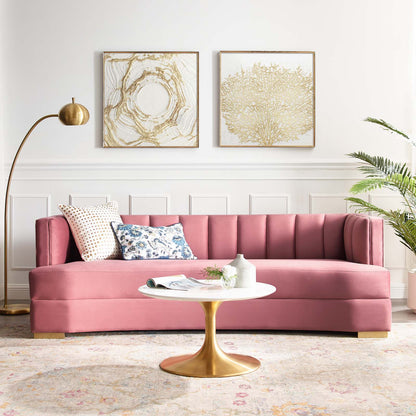 Encompass Channel Tufted Performance Velvet Curved Sofa, Velvet, Pink, 19306