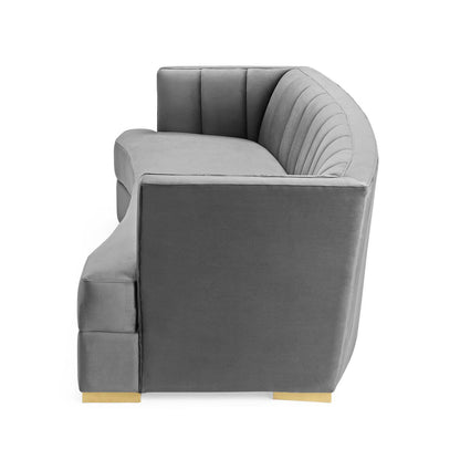 Encompass Channel Tufted Performance Velvet Curved Sofa, Velvet, Grey Gray, 19307