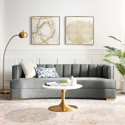 Encompass Channel Tufted Performance Velvet Curved Sofa, Velvet, Grey Gray, 19307