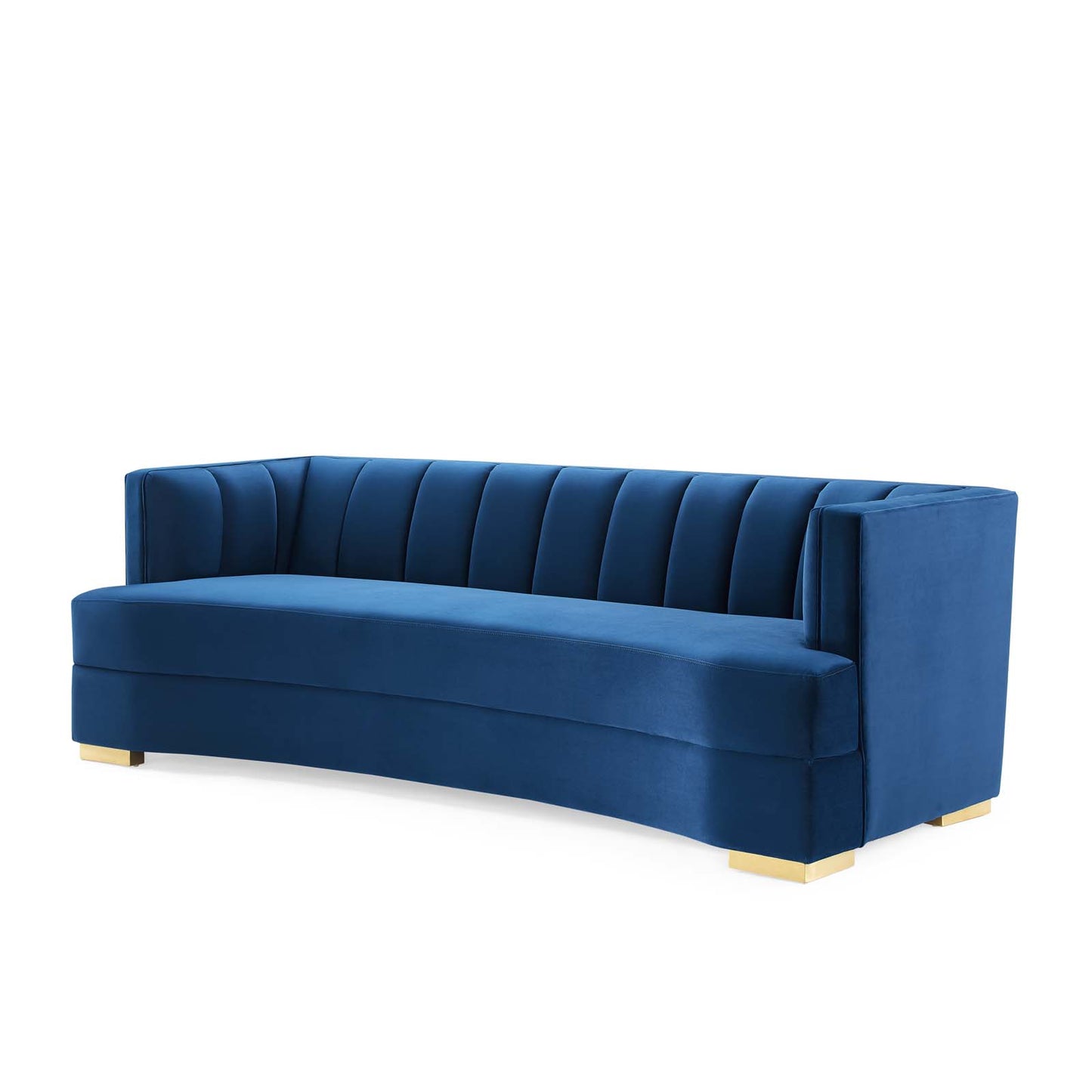 Encompass Channel Tufted Performance Velvet Curved Sofa, Velvet, Blue Navy, 19308