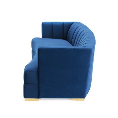 Encompass Channel Tufted Performance Velvet Curved Sofa, Velvet, Blue Navy, 19308