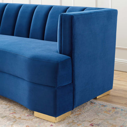 Encompass Channel Tufted Performance Velvet Curved Sofa, Velvet, Blue Navy, 19308