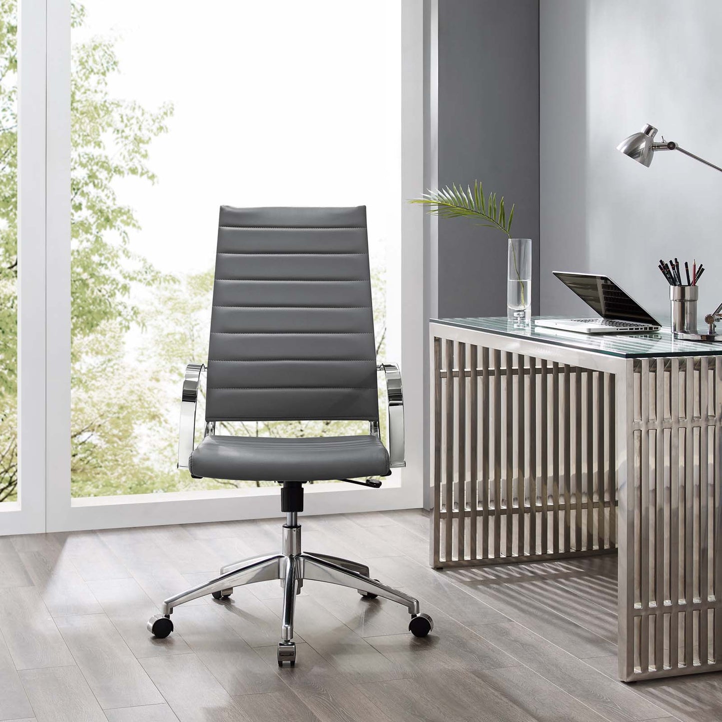 Jive Highback Office Chair, Faux Leather, Grey Gray, 19312
