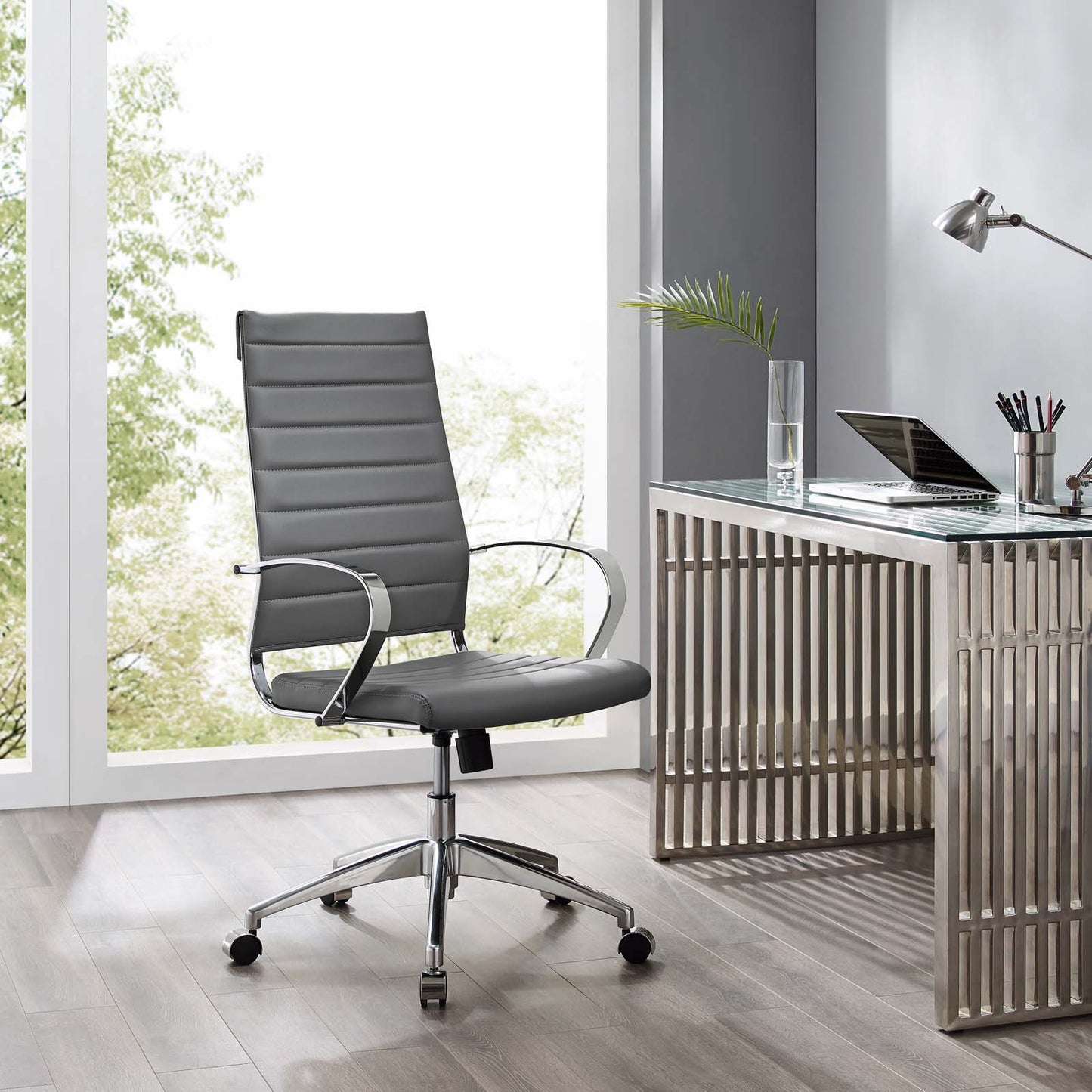 Jive Highback Office Chair, Faux Leather, Grey Gray, 19312