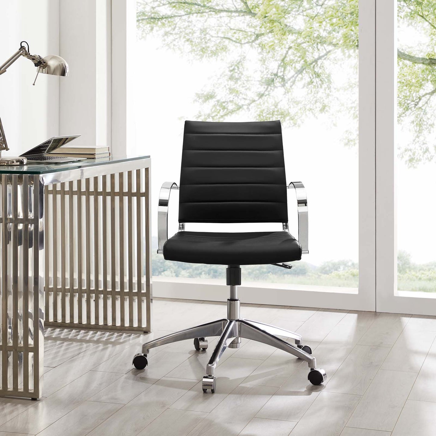Jive Mid Back Office Chair, Faux Leather, Black, 19318