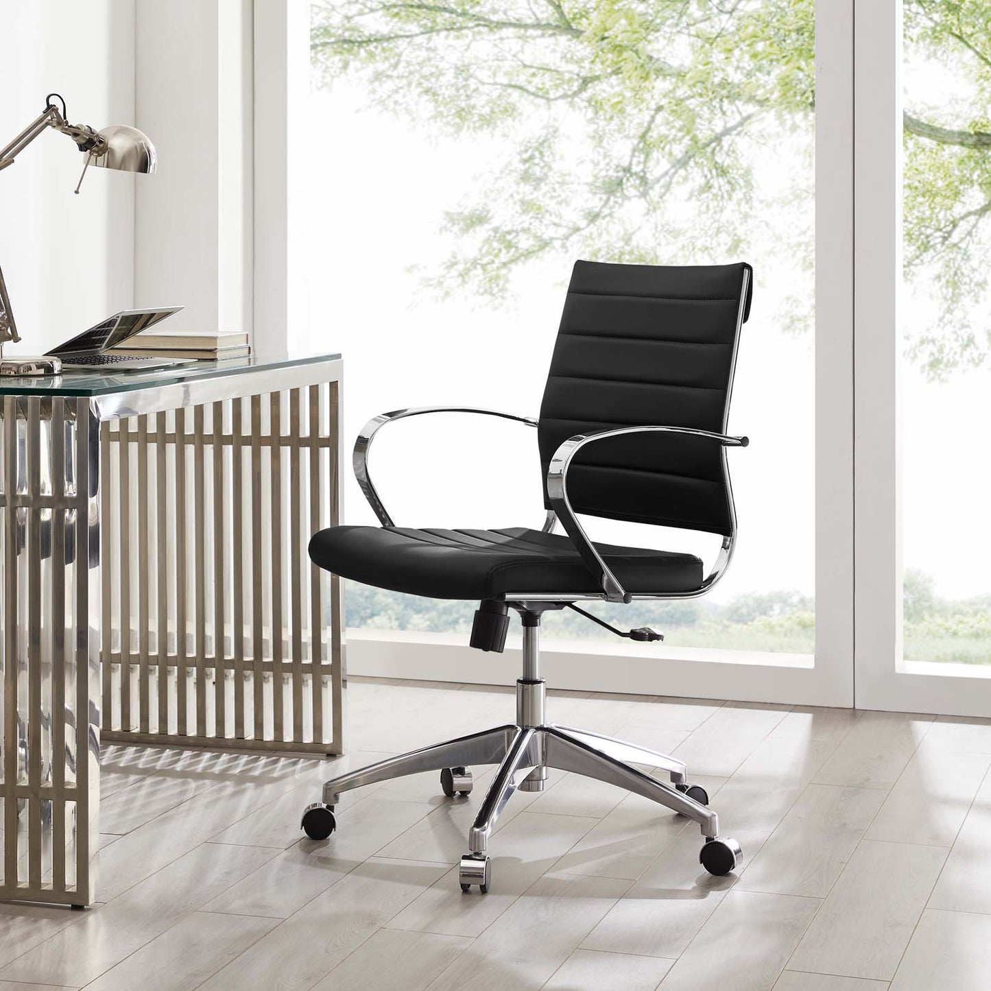 Jive Mid Back Office Chair, Faux Leather, Black, 19318