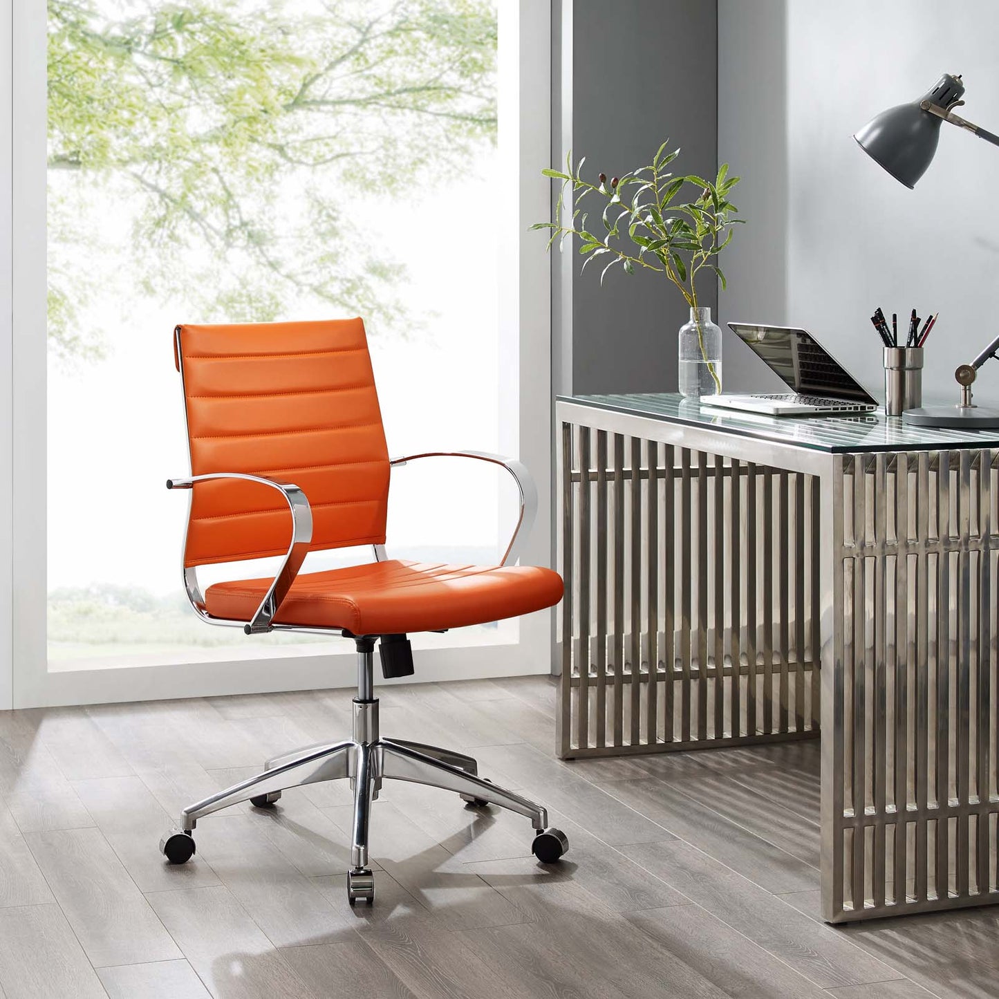 Jive Mid Back Office Chair, Faux Leather, Orange, 19321