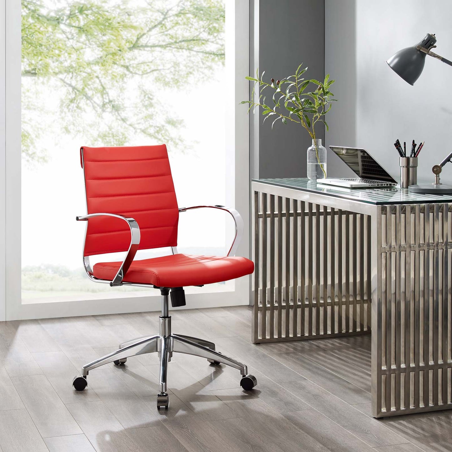 Jive Mid Back Office Chair, Faux Leather, Red, 19322