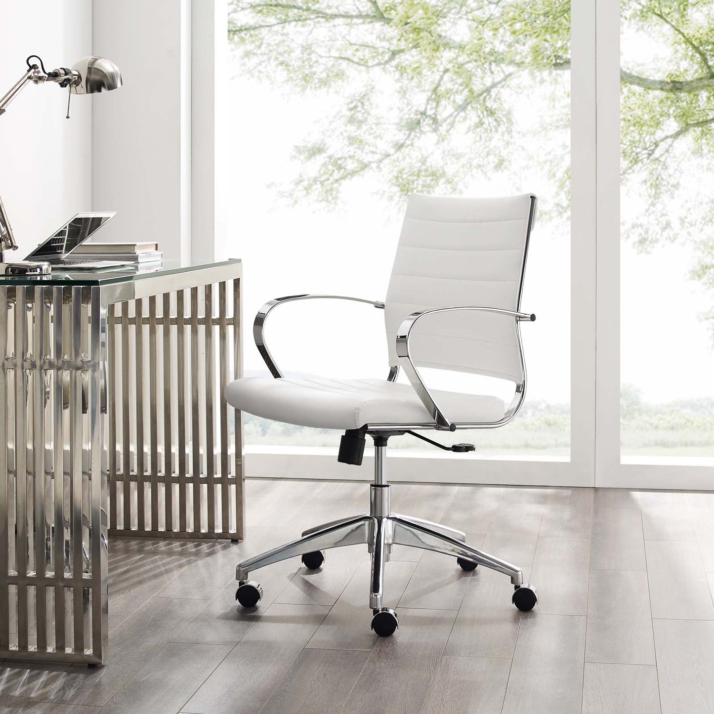 Jive Mid Back Office Chair, Faux Leather, White, 19324