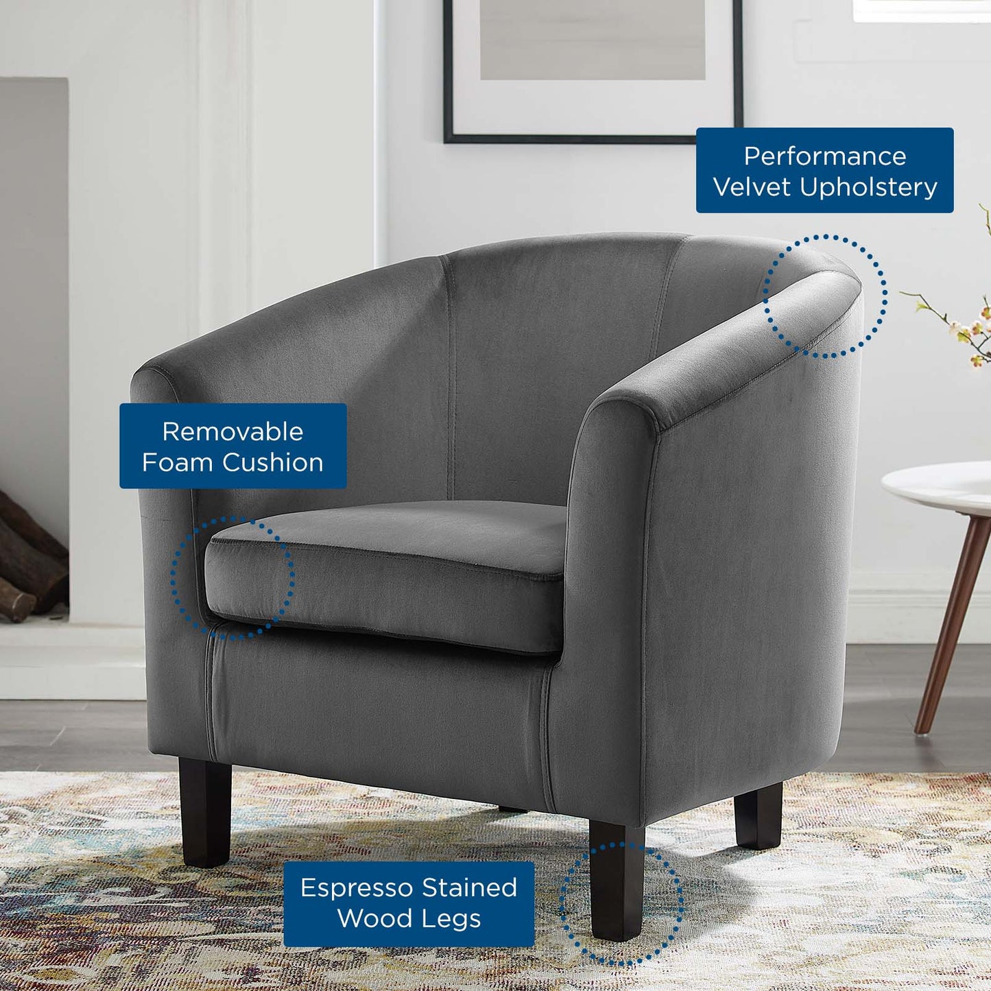 Prospect Performance Velvet Armchair, Velvet, Dark Grey Gray, 19325