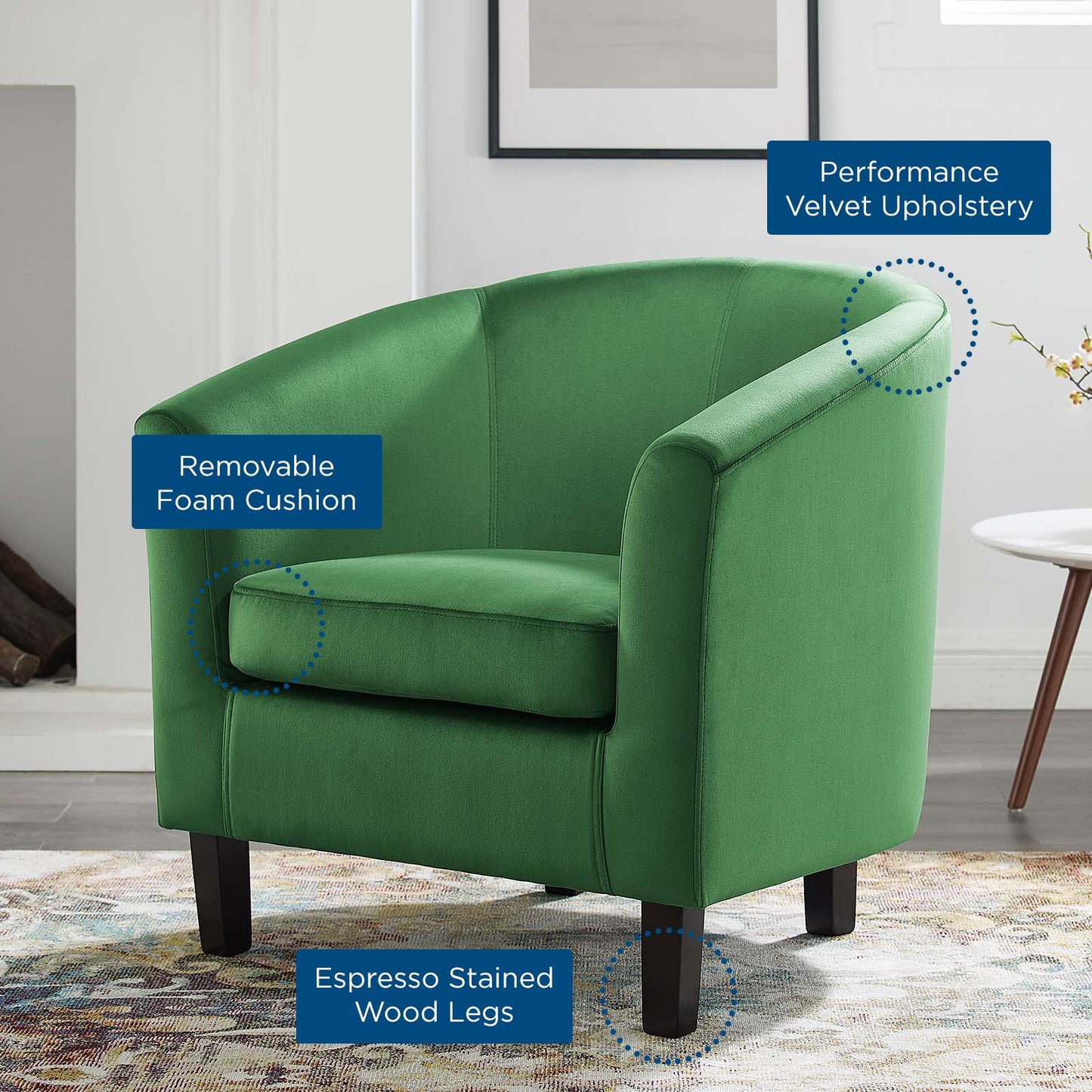 Prospect Performance Velvet Armchair, Velvet, Green, 19327