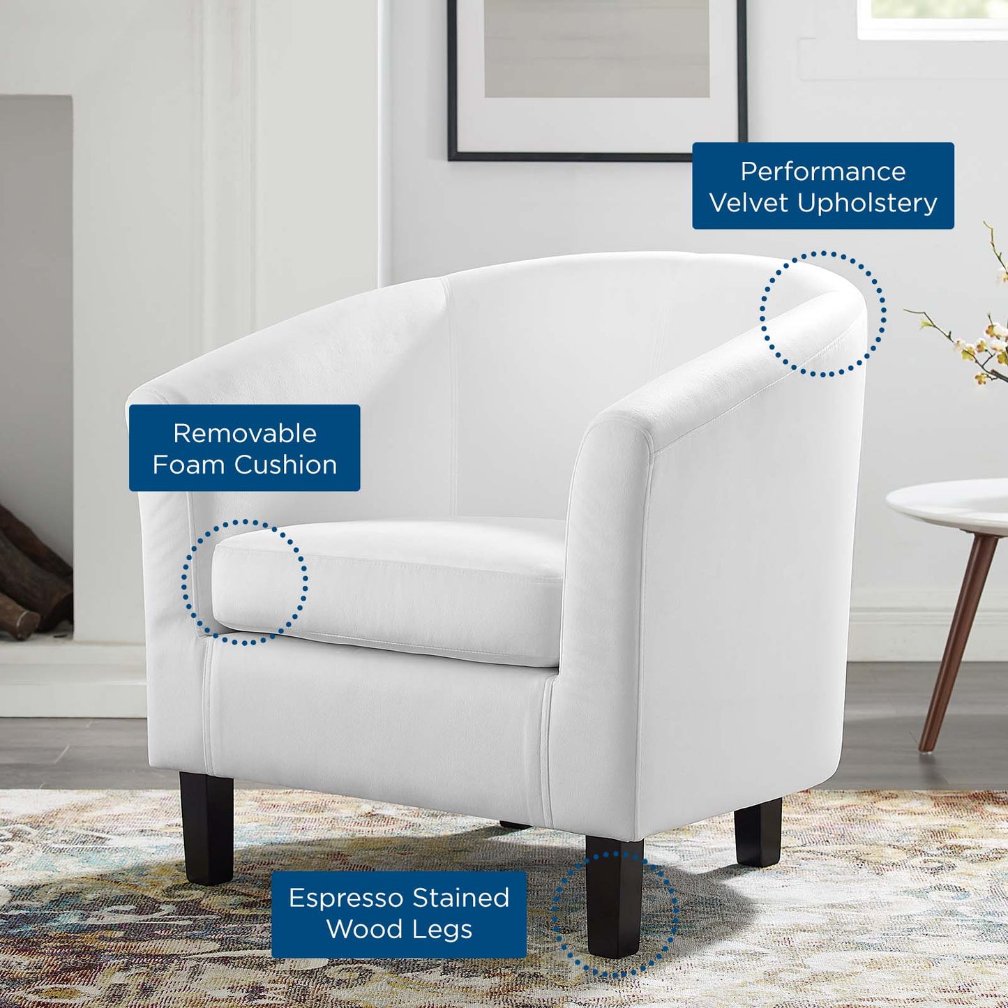 Prospect Performance Velvet Armchair, Velvet, White, 19331