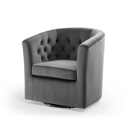 Prospect Tufted Performance Velvet Swivel Armchair, Velvet, Dark Grey Gray, 19332
