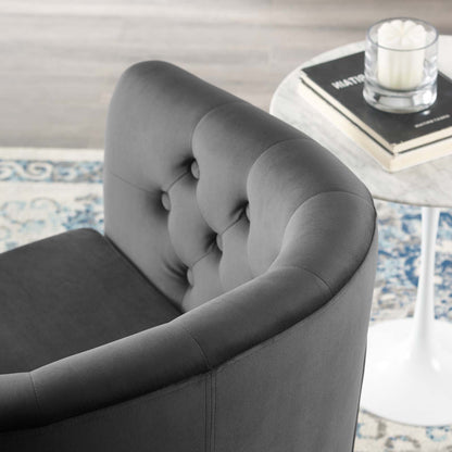 Prospect Tufted Performance Velvet Swivel Armchair, Velvet, Dark Grey Gray, 19332