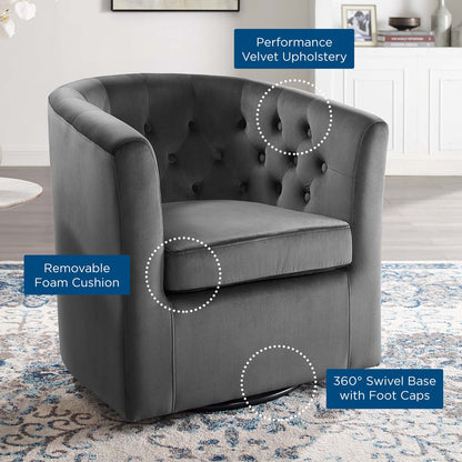 Prospect Tufted Performance Velvet Swivel Armchair, Velvet, Dark Grey Gray, 19332