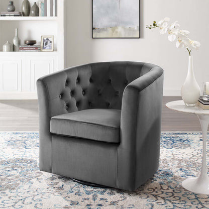 Prospect Tufted Performance Velvet Swivel Armchair, Velvet, Dark Grey Gray, 19332