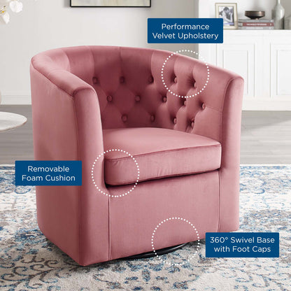 Prospect Tufted Performance Velvet Swivel Armchair, Velvet, Pink, 19333