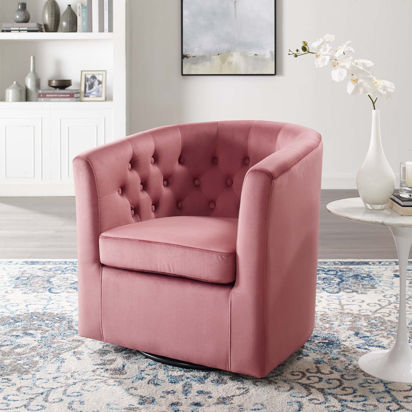 Prospect Tufted Performance Velvet Swivel Armchair, Velvet, Pink, 19333