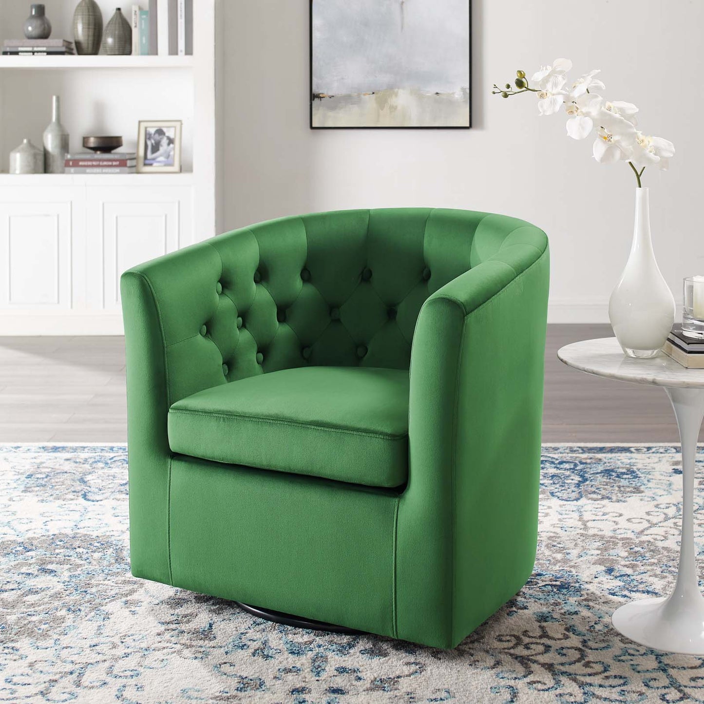 Prospect Tufted Performance Velvet Swivel Armchair, Velvet, Green, 19334