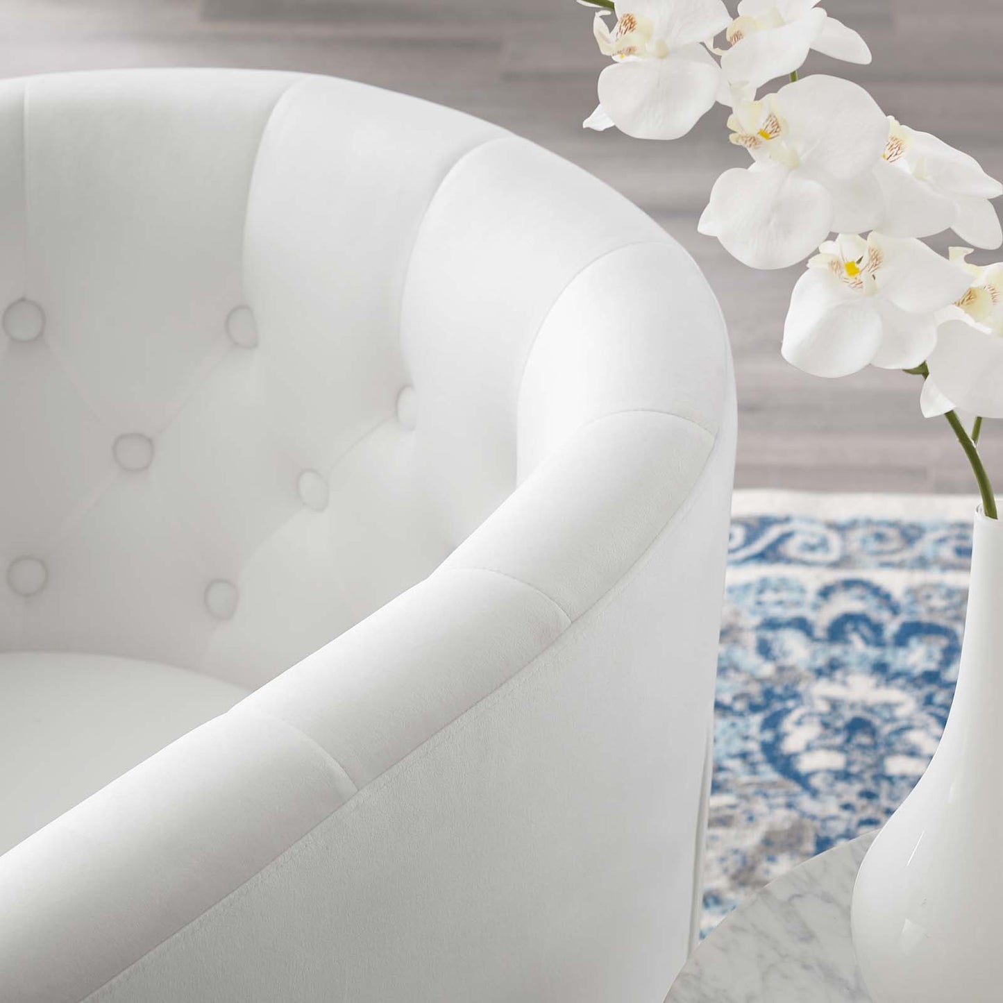Prospect Tufted Performance Velvet Swivel Armchair, Velvet, White, 19338