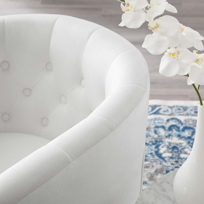 Prospect Tufted Performance Velvet Swivel Armchair, Velvet, White, 19338