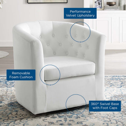 Prospect Tufted Performance Velvet Swivel Armchair, Velvet, White, 19338