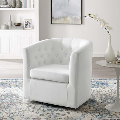 Prospect Tufted Performance Velvet Swivel Armchair, Velvet, White, 19338