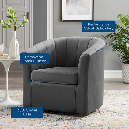 Prospect Performance Velvet Swivel Armchair, Velvet, Dark Grey Gray, 19339