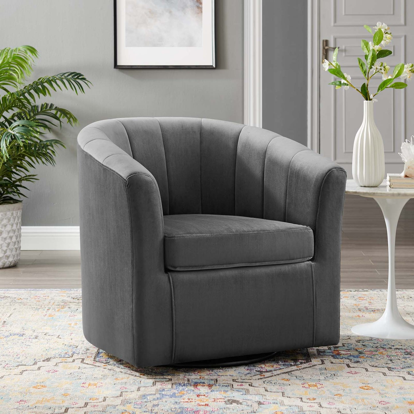 Prospect Performance Velvet Swivel Armchair, Velvet, Dark Grey Gray, 19339