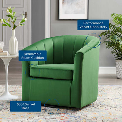 Prospect Performance Velvet Swivel Armchair, Velvet, Green, 19341