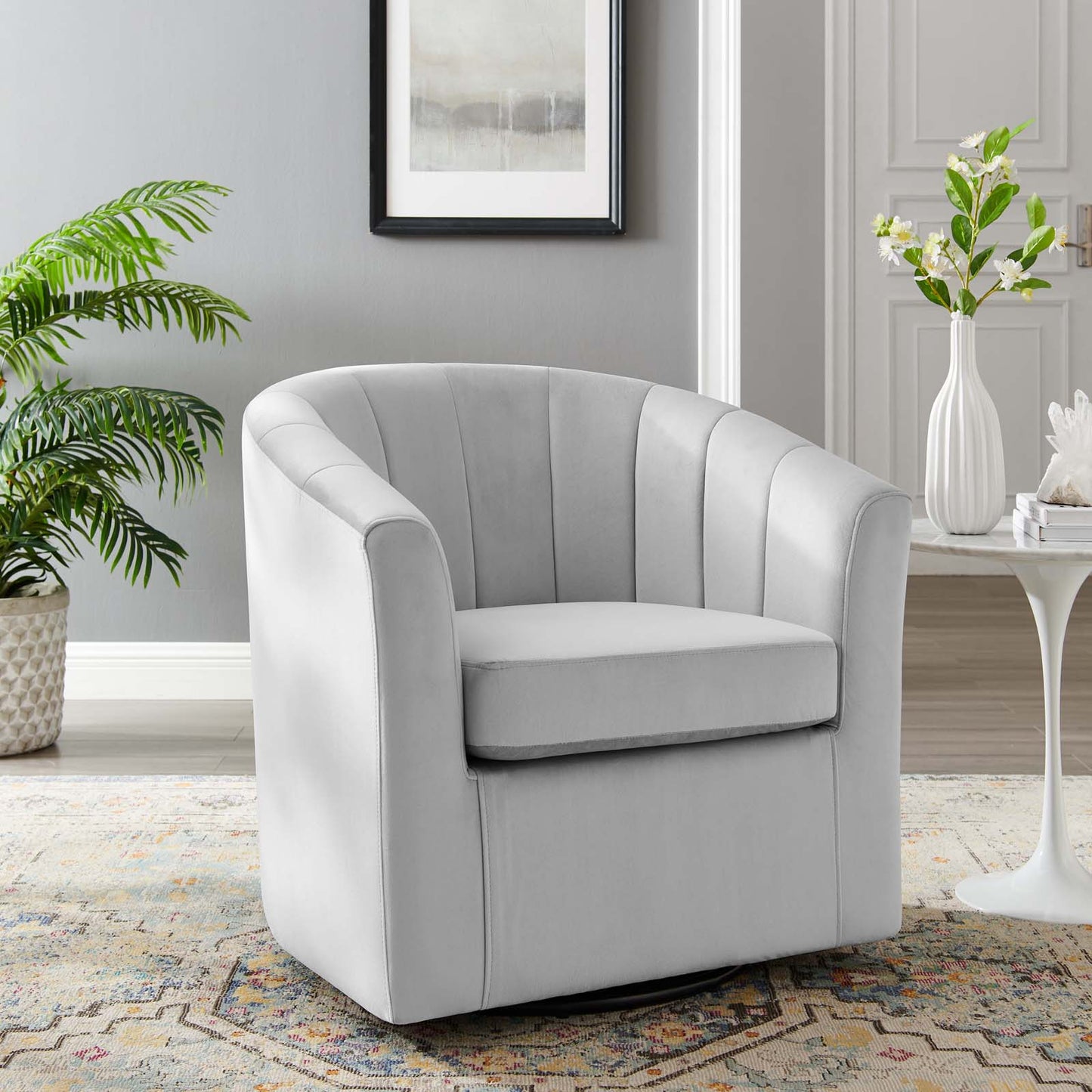 Prospect Performance Velvet Swivel Armchair, Velvet, Light Grey Gray, 19342