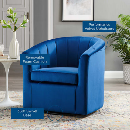 Prospect Performance Velvet Swivel Armchair, Velvet, Blue Navy, 19343