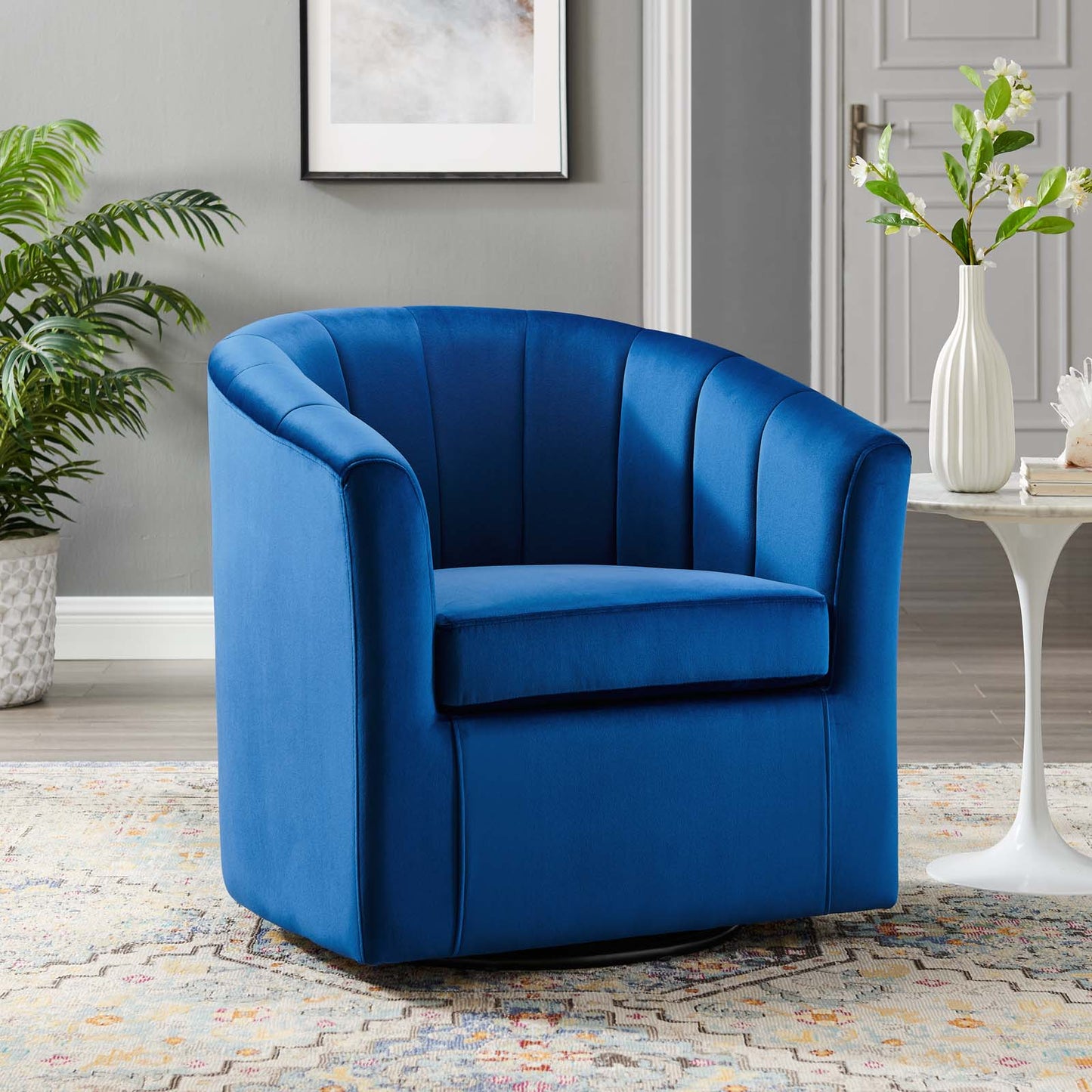 Prospect Performance Velvet Swivel Armchair, Velvet, Blue Navy, 19343
