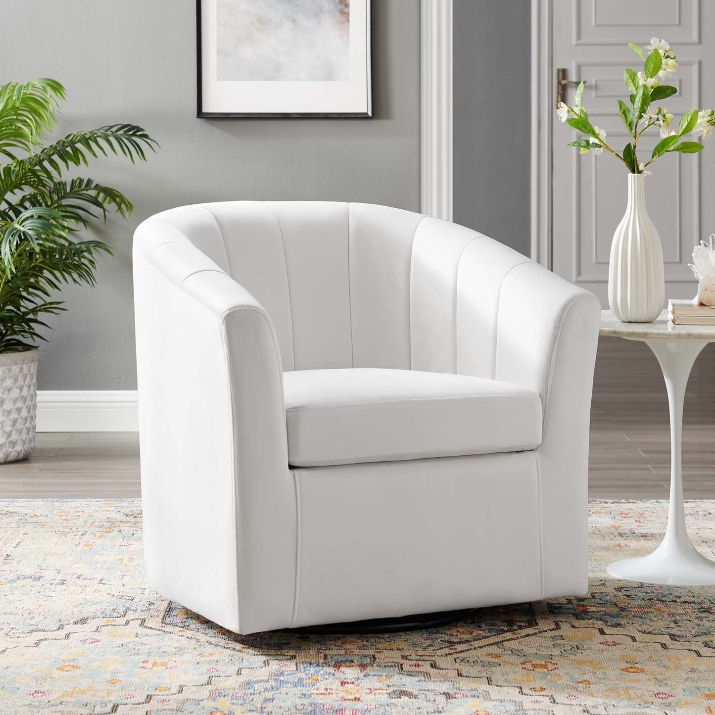 Prospect Performance Velvet Swivel Armchair, Velvet, White, 19345