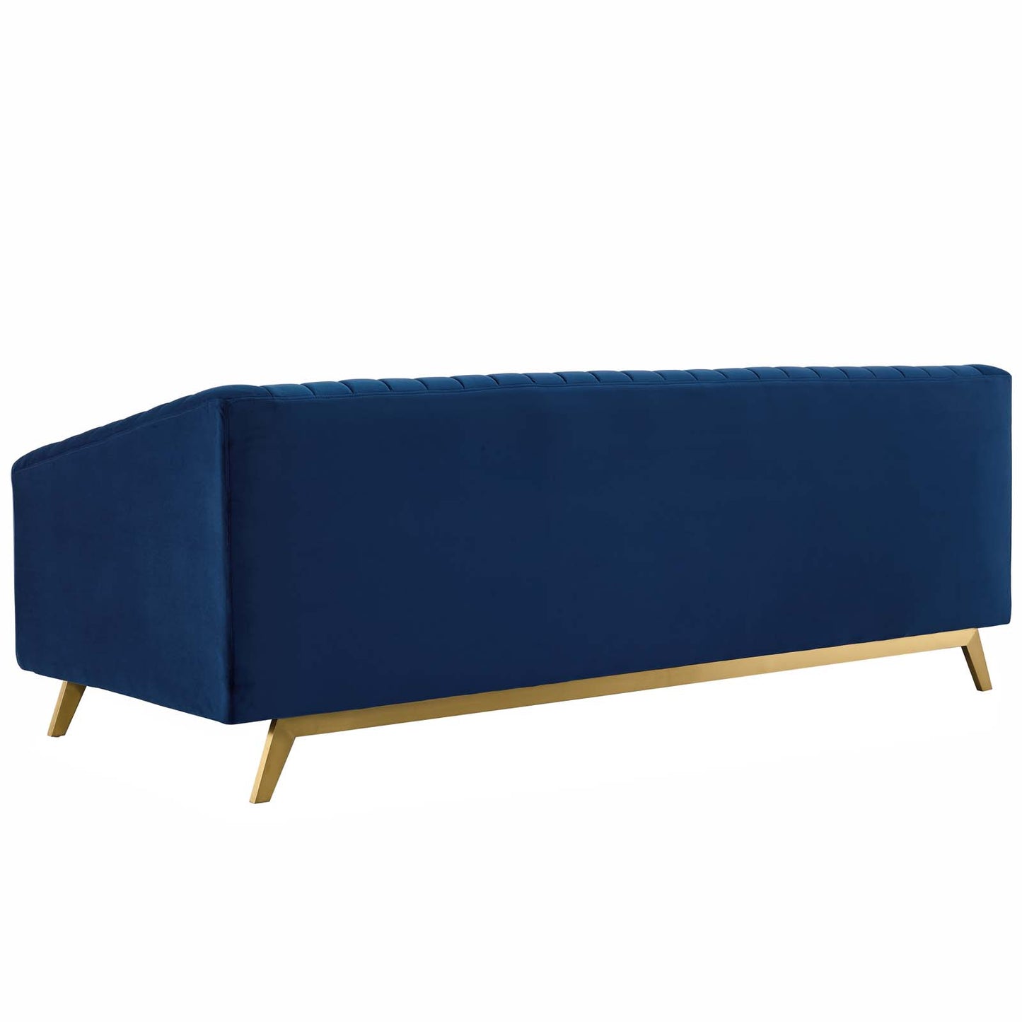 Valiant Vertical Channel Tufted Performance Velvet Sofa and Armchair Set, Velvet, Blue Navy, 19347