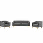 Valiant Vertical Channel Tufted Upholstered Performance Velvet 3 Piece Set, Velvet, Grey Gray, 19348