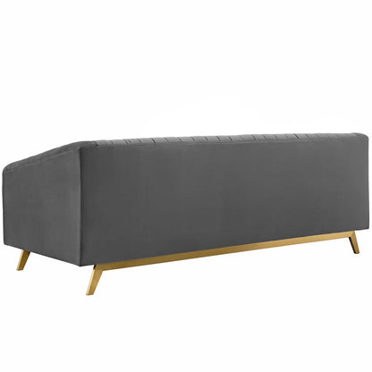 Valiant Vertical Channel Tufted Upholstered Performance Velvet 3 Piece Set, Velvet, Grey Gray, 19348