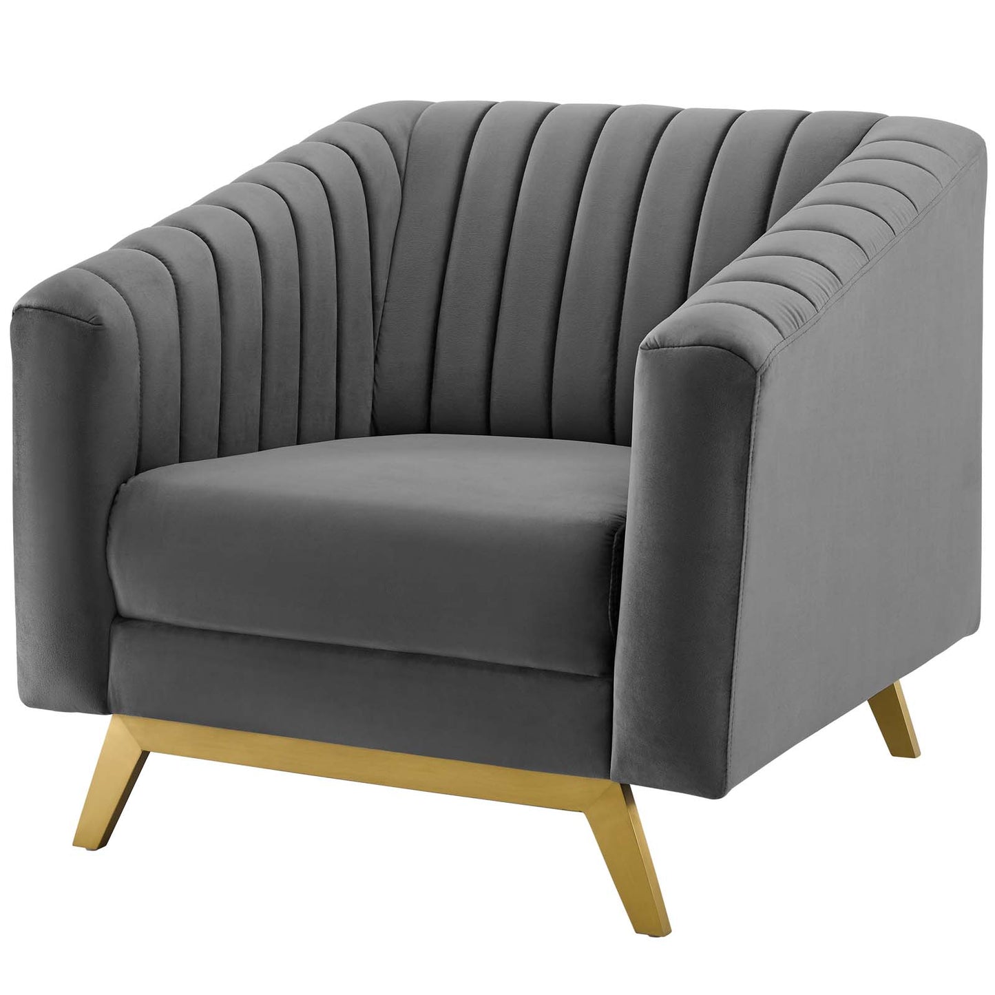 Valiant Vertical Channel Tufted Upholstered Performance Velvet 3 Piece Set, Velvet, Grey Gray, 19348