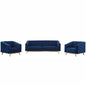 Valiant Vertical Channel Tufted Upholstered Performance Velvet 3 Piece Set, Velvet, Blue Navy, 19349