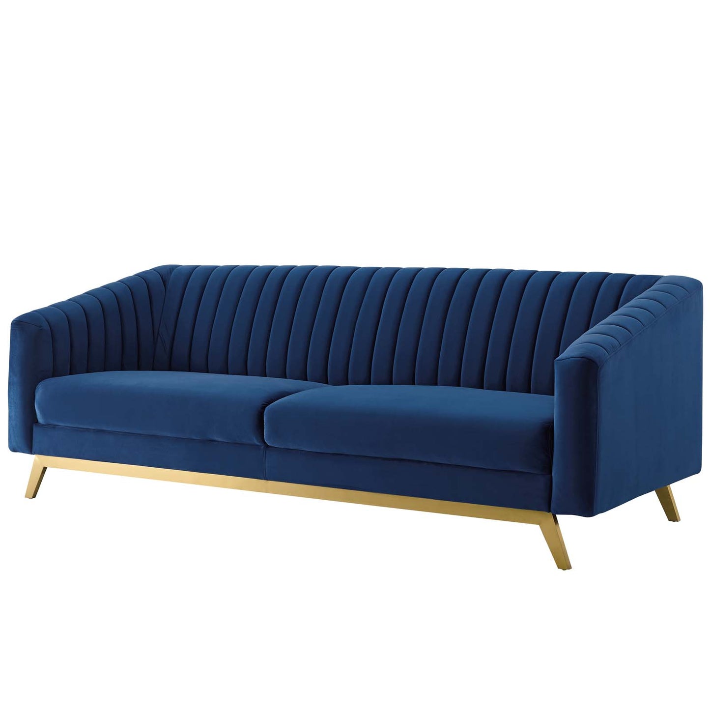 Valiant Vertical Channel Tufted Upholstered Performance Velvet 3 Piece Set, Velvet, Blue Navy, 19349