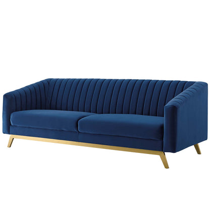 Valiant Vertical Channel Tufted Upholstered Performance Velvet 3 Piece Set, Velvet, Blue Navy, 19349