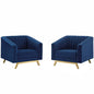 Valiant Vertical Channel Tufted Upholstered Performance Velvet Armchair Set of 2, Velvet, Blue Navy, 19351
